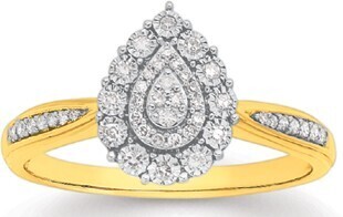 Prouds 9ct gold two tone diamond pear ring offer
