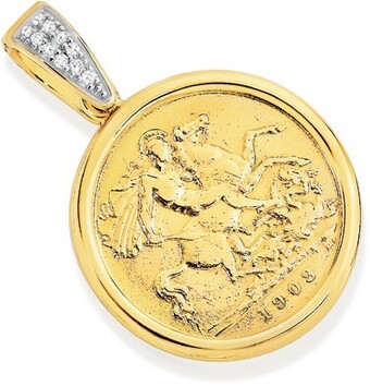 Prouds 9ct gold diamond half sovereign pendant offer