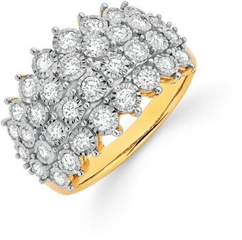 Prouds 9ct gold two tone diamond wide bubble band offer