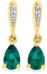 Prouds 9ct gold created emerald & diamond earrings offer