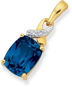 Prouds 9ct gold created ceylon sapphire & diamond pendant offer