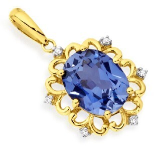 Prouds 9ct gold created ceylon sapphire & diamond pendant offer
