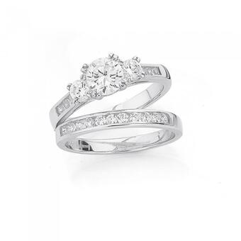 Prouds Sterling silver cubic zirconia trilogy with channel set bridal set ring offer
