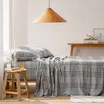 Pillow Talk Check linen cotton fitted sheet by habitat offer