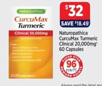 Star Discount Chemist Naturopathica CurcuMax Turmeric Clinical 20,000mg* 60 Capsules offer