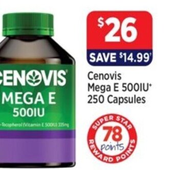 Star Discount Chemist CENOVIS Mega E 500IU* 250 Capsules offer