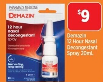 Star Discount Chemist Demazin 12 Hour Nasal Decongestant Spray 20mL offer