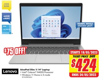 The Good Guys Lenovo. IdeaPad Slim 1i 14" Laptop offer
