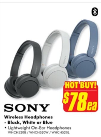 The Good Guys SONY Wireless Headphones - Black, White or Blue offer