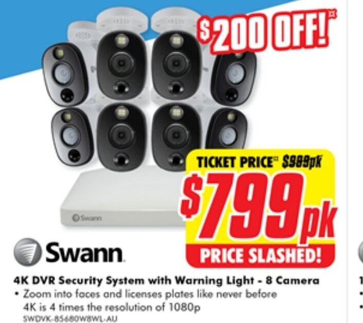 Swann 4K DVR Security System with Warning Light 8 Camera offer at The