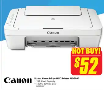 The Good Guys Canon Pixma Home Inkjet MFC Printer MG3060 offer