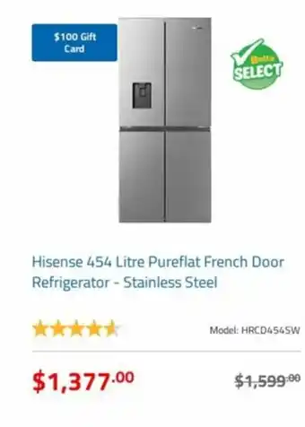 Betta Hisense 454 Litre Pureflat French Door Refrigerator - Stainless Steel offer