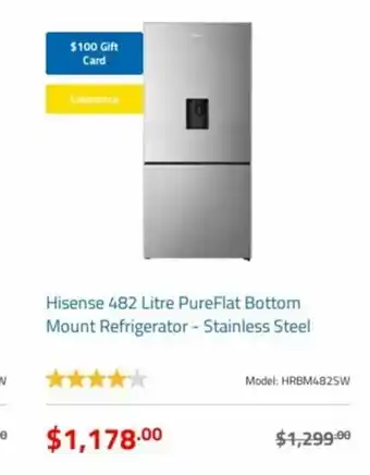 Betta Hisense 482 Litre PureFlat Bottom Mount Refrigerator - Stainless Steel offer