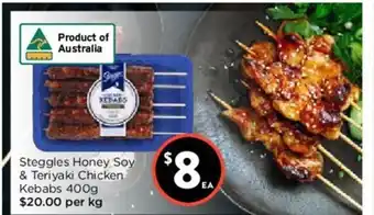 Foodworks Steggles Honey Soy & Teriyaki Chicken Kebabs 400g offer