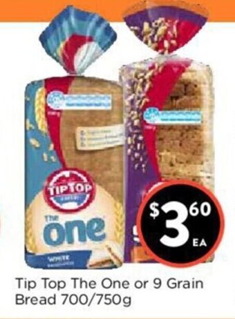 Foodworks Tip Top The One or 9 Grain Bread 700/750g offer