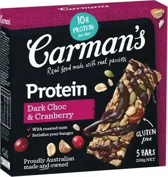 Woolworths Carman’s Muesli, Nut or Protein Bars 160-270g Pk 5/6 offer