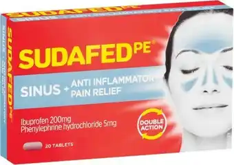 Woolworths Sudafed PE Sinus + Anti-Inflammatory Pain Relief Double Action Pk 20† offer