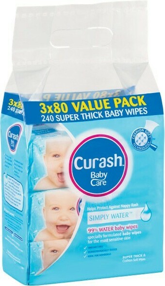 Woolworths Curash Baby Water Wipes 3 x Pk 80 offer