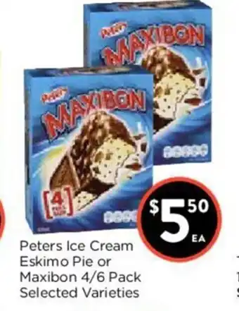 Foodworks Peter Ice Cream Eskimo Pie or Maxibon 4/6 pack offer