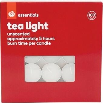 Woolworths Essentials Tea Light Candles Pk 100 offer