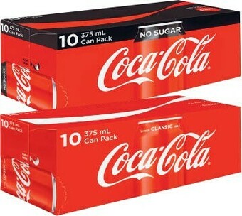 Coles Coca-Cola, Fanta or Sprite Soft Drink 10x375mL offer