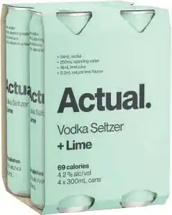 Coles Actual Vodka Seltzer Cans 4x300mL offer