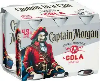 Captain Morgan Spiced Rum & Cola Cans 4.5% 6x375mL