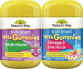Coles Nature’s Way Kids Smart Vita Gummies Multi- Vitamin or Omega 3 Pastilles 60 Pack offer