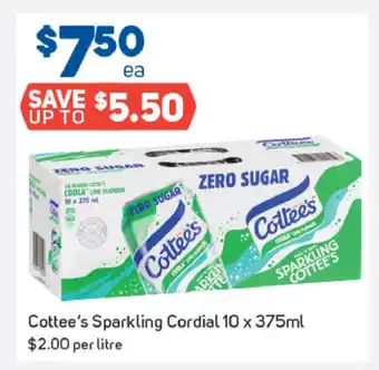 Foodland Cottee's Sparkling Cordial 10 x 375ml offer