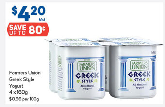 Foodland Farmers Union Greek Style Yoghurt 4 x 160g offer