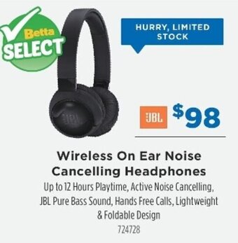 Betta JBL Wireless On Ear Noise Cancelling Headphones offer