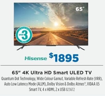 Betta Hisense 65" 4K Ultra HD Smart ULED TV offer