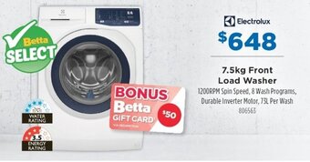 Betta Electrolux 7.5kg Front Load Washer offer