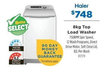 Betta Haier 8kg Top Load Washer offer