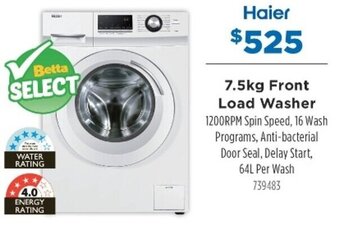 Betta Haier 7.5kg Front Load Washer offer