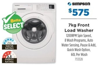Betta Simpson 7kg Front Load Washer offer