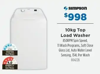 Betta Simpson 10kg Top Load Washer offer