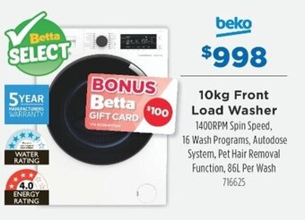 Betta Beko 10kg Front Load Washer offer