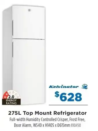 Betta Kelvinator 275L Top Mount Refrigerator offer