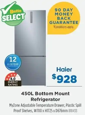Betta Haier 450L Bottom Mount Refrigerator offer