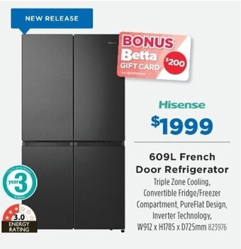 Betta Hisense 609L French Door Refrigerator offer