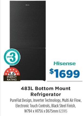 Betta Hisense 483L Bottom Mount Refrigerator offer