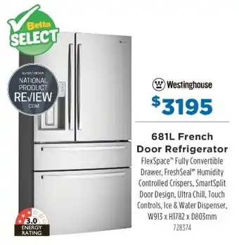 Betta Westinghouse 681L French Door Refrigerator offer