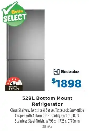 Betta Electrlux 529L Bottom Mount Refrigerator offer