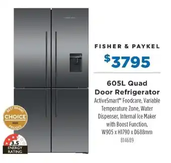Betta Fisher & Paykel 605L Quad Door Refrigerator offer
