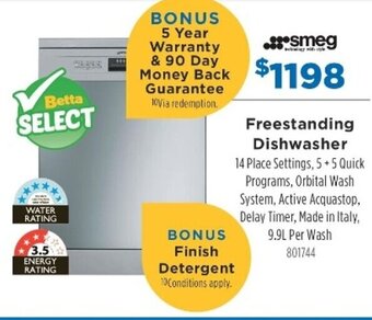 Betta Smeg Freestanding Dishwasher offer