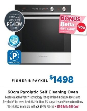 Betta Fisher & Paykel 60cm Pyroltic Self Cleaning Oven offer