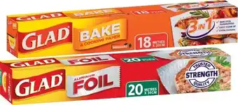 IGA Glad wrap 33cm×60m, foil 30cmx20m, bake 30cm×18m or bbq trays 4 pack offer
