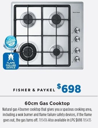 Fisher & Paykel 60cm Gas Cooktop