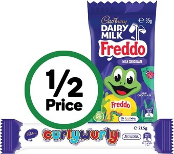 Woolworths Cadbury freddo or caramello koala 35g, chomp 30g or curly wurly 21.5g offer